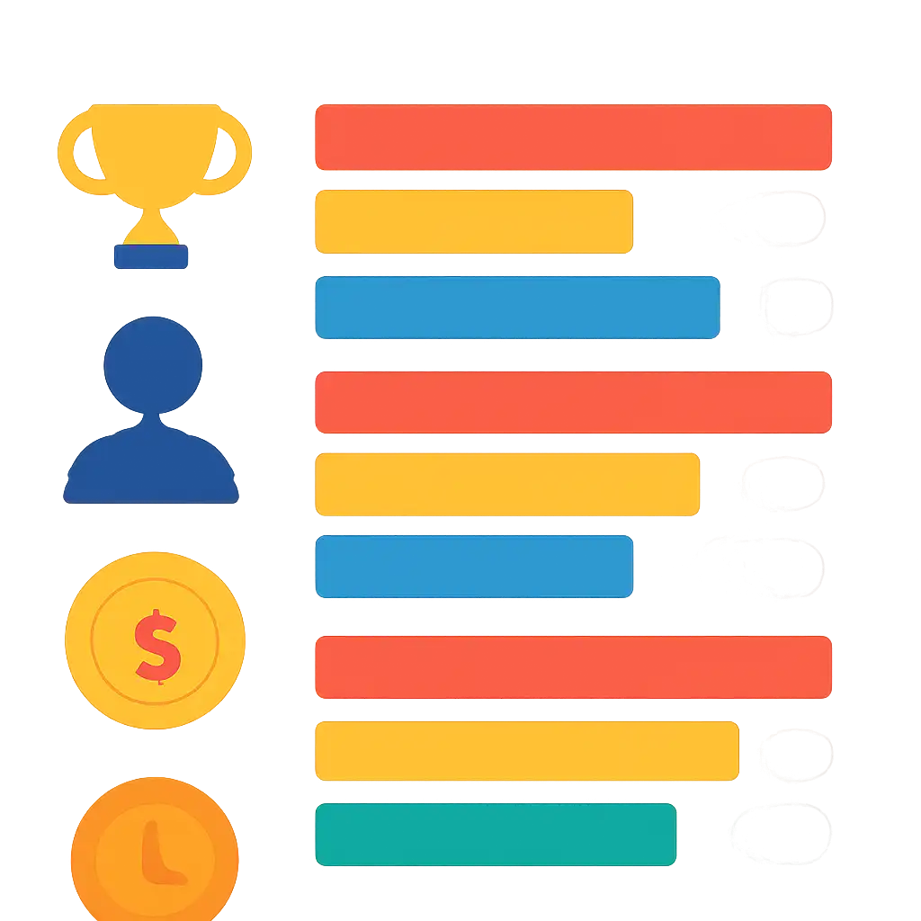Infographic comparing options using coloured bars and icons only, no text or labels, flat design, BDG Net