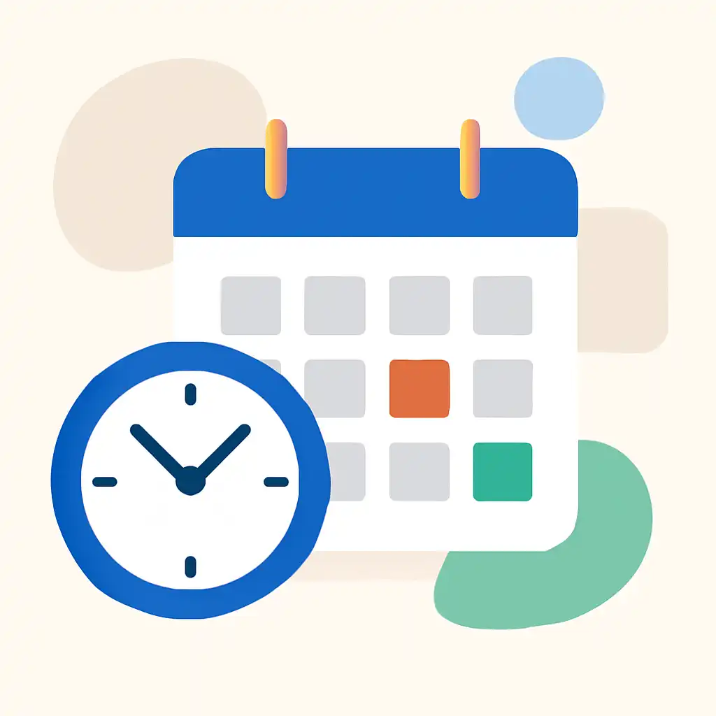 Calendar with clock: BDG Net timing and schedule visual